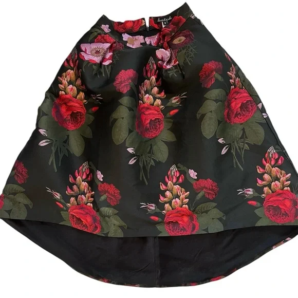 Hutch Marilyn High Low Black Red Floral Jacquard Skirt Small